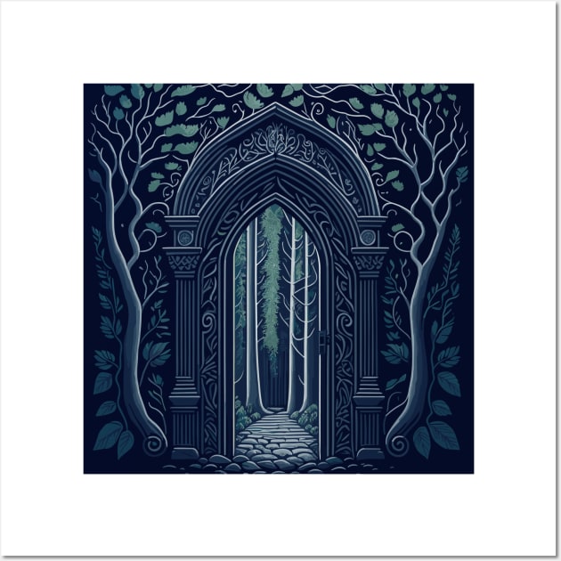 Arched door in a forest with trees. Wall Art by webbygfx